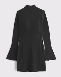 Mockneck Ribbed Mini Sweater Dress