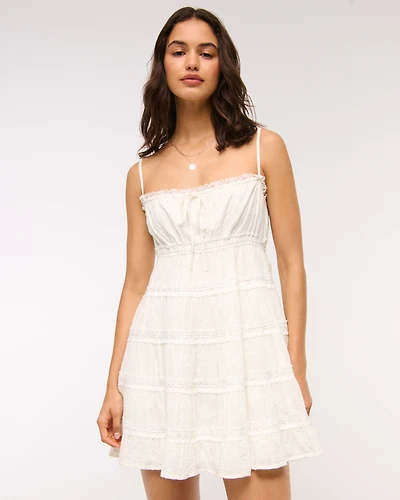 Lace Tie-Front Mini Dress