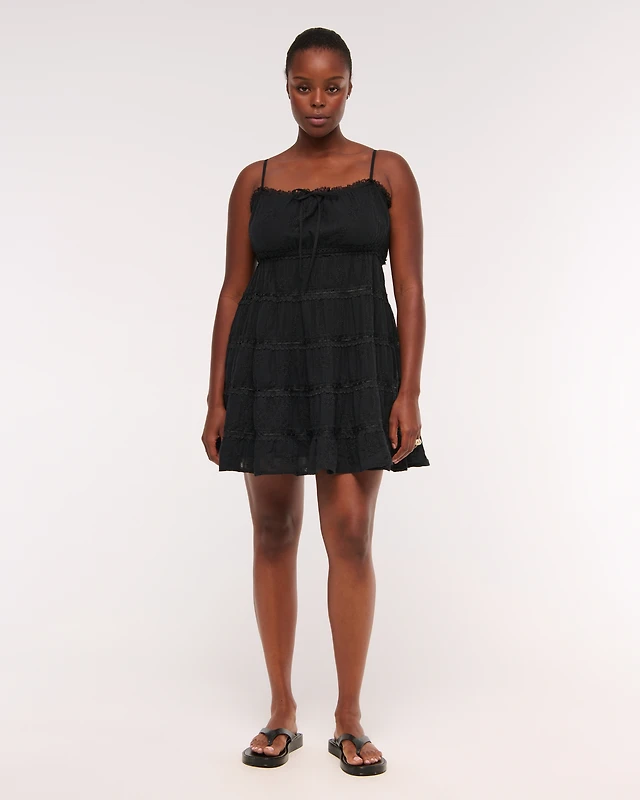 abercrombie ruffle tie mini dress Women's Ruffle Tie Mini Dress in Taupe Gray | Size XS PETITE