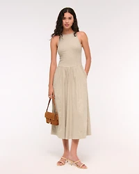 High-Neck Drop-Waist Midi Dress