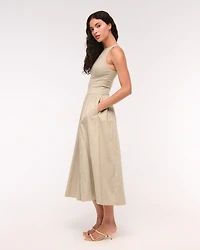 High-Neck Drop-Waist Midi Dress