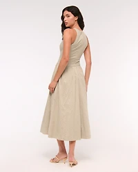 High-Neck Drop-Waist Midi Dress