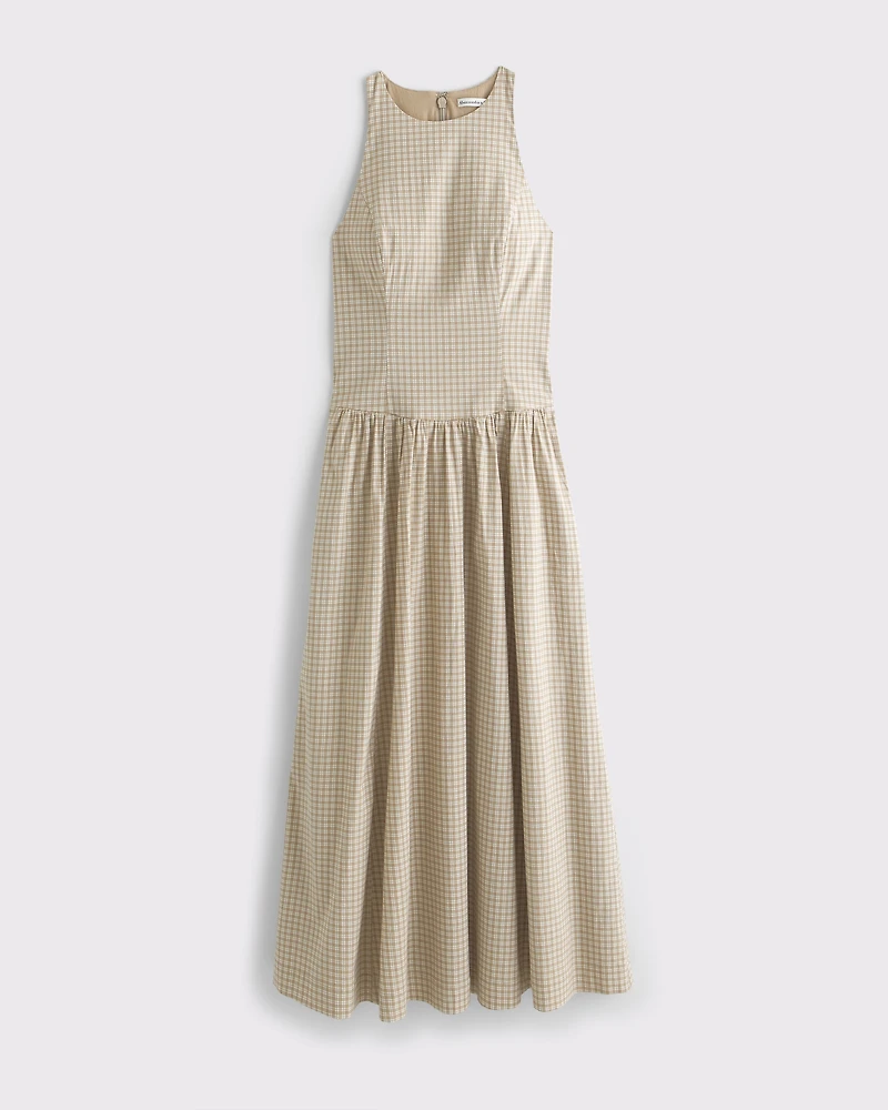 High-Neck Drop-Waist Midi Dress