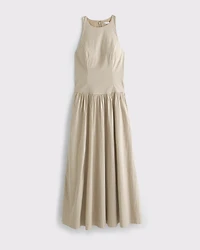 High-Neck Drop-Waist Midi Dress