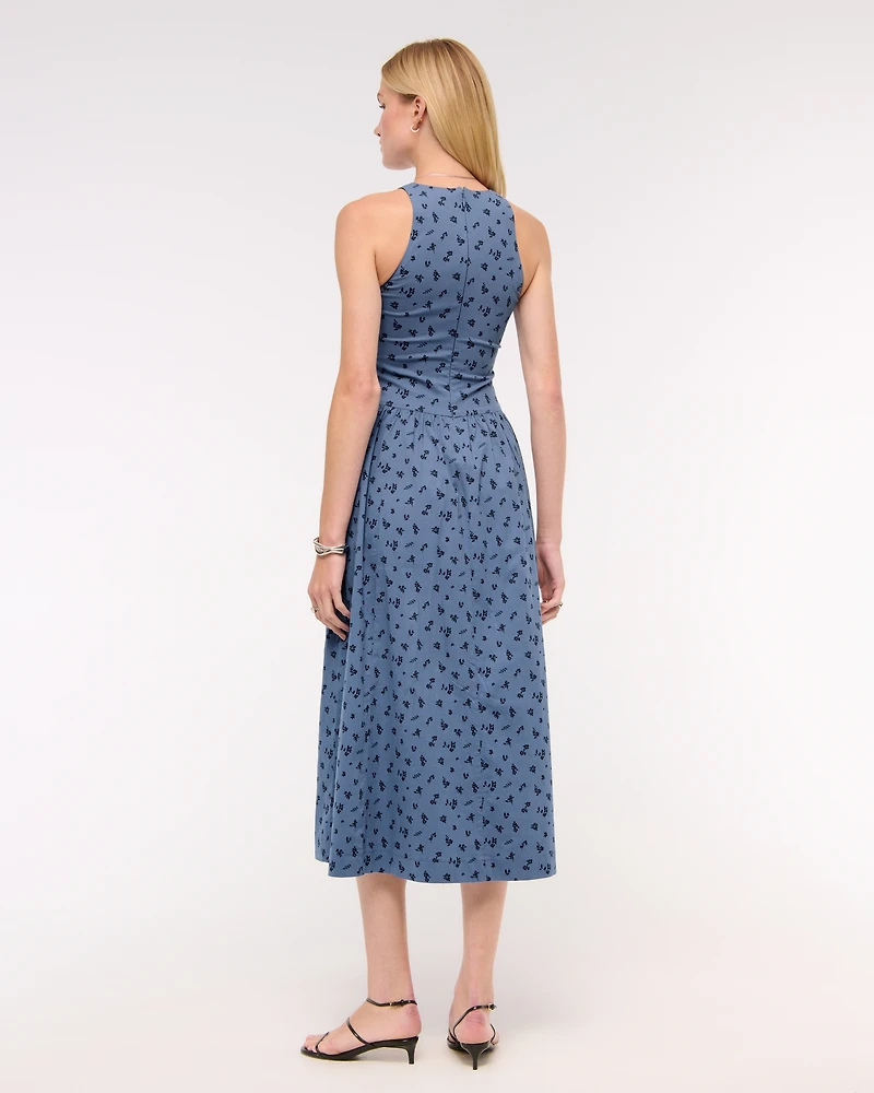 High-Neck Drop-Waist Midi Dress