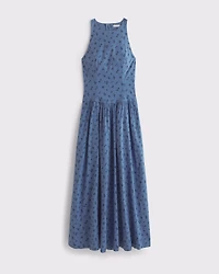 High-Neck Drop-Waist Midi Dress