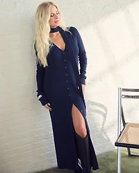 Scarf Duster Midi Sweater Dress