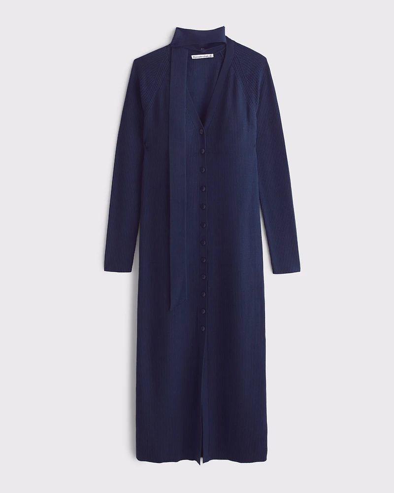 Scarf Duster Midi Sweater Dress