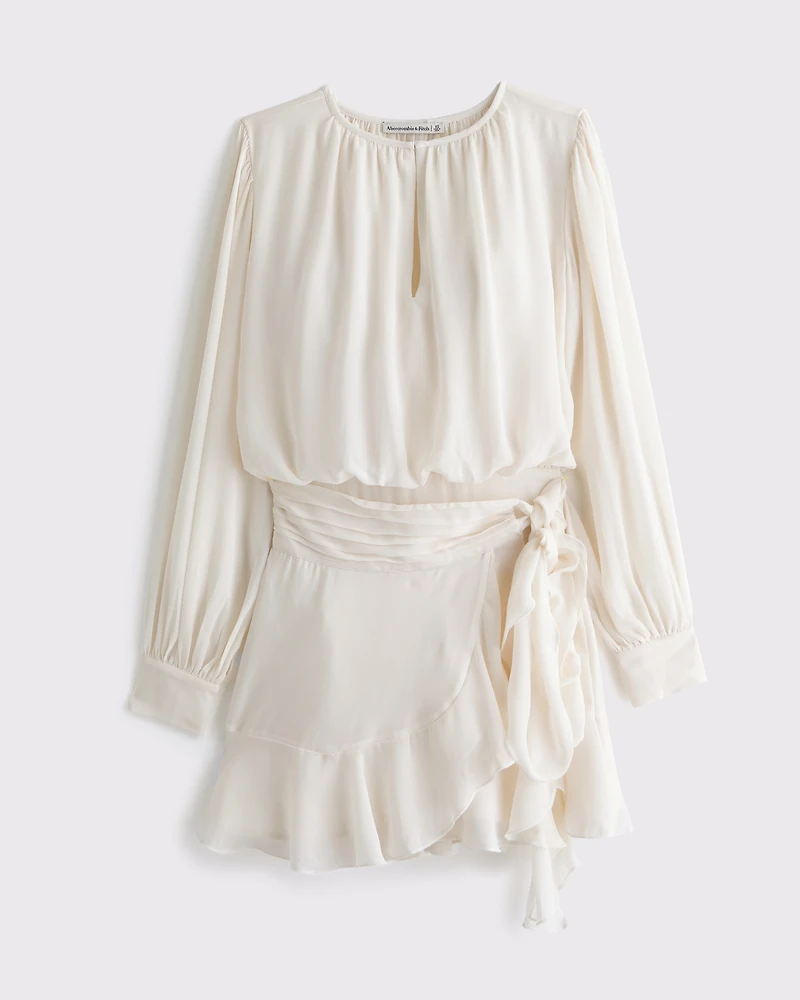 Long-Sleeve Wrap Micro Mini Dress