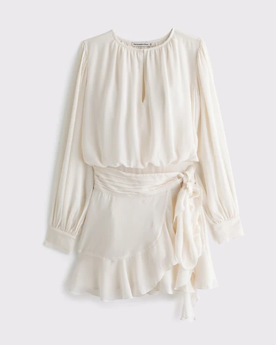 Long-Sleeve Wrap Micro Mini Dress