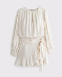 Long-Sleeve Wrap Micro Mini Dress