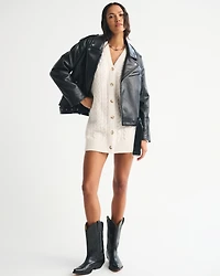 Long-Sleeve Cardigan Mini Sweater Dress