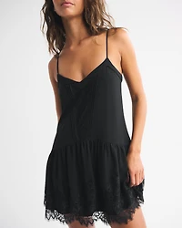 V-Neck Lace Ruffle Mini Dress