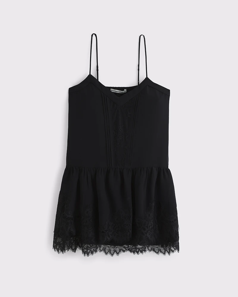 V-Neck Lace Ruffle Mini Dress