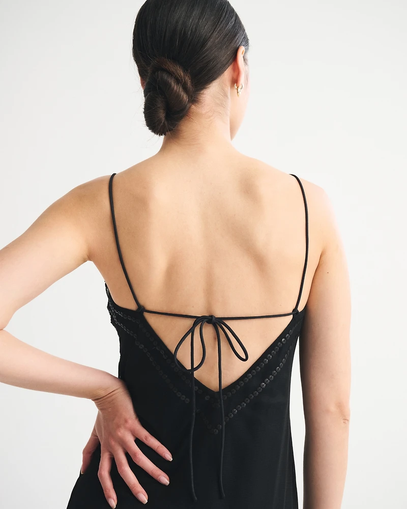 Tie-Back Beaded Slip Midi Dress