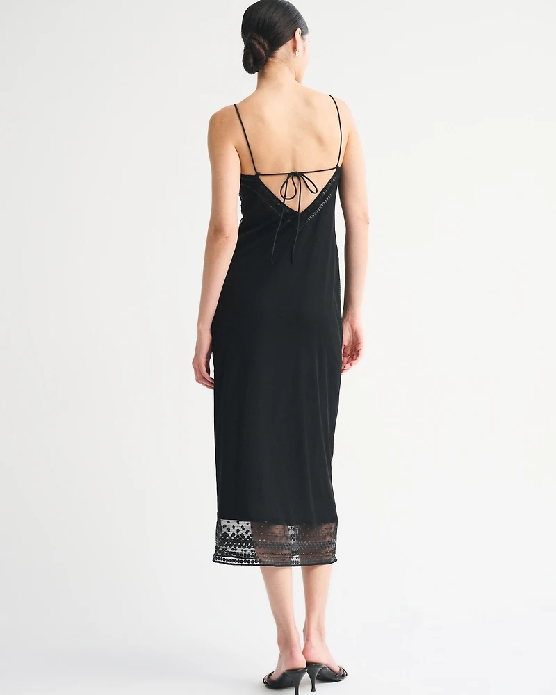 Tie-Back Beaded Slip Midi Dress
