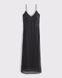 Tie-Back Beaded Slip Midi Dress