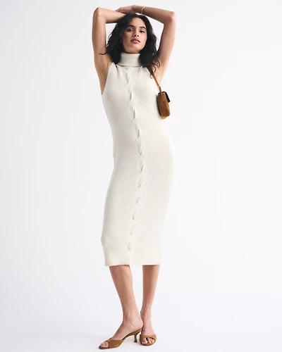 Turtleneck Cable Midi Sweaterdress
