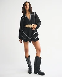 Long-Sleeve Easy Waist Ruffle Mini Dress