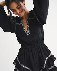 Long-Sleeve Easy Waist Ruffle Mini Dress