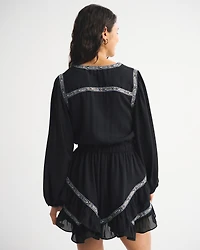 Long-Sleeve Easy Waist Ruffle Mini Dress