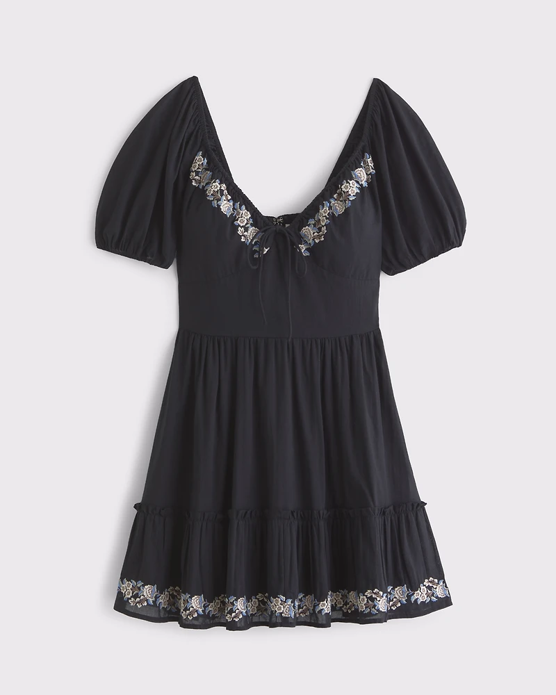 Puff Sleeve Tie-Front Mini Dress