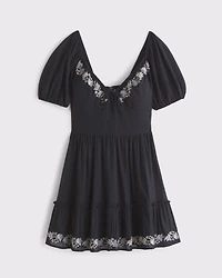 Puff Sleeve Tie-Front Mini Dress