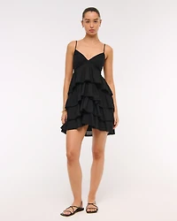 V-Neck Ruffle Tiered Mini Dress