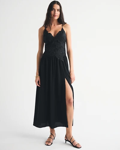 Bra-Free Applique Lace Maxi Dress