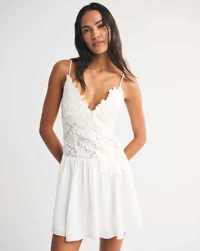 Bra-Free Lace Floral Mini Dress