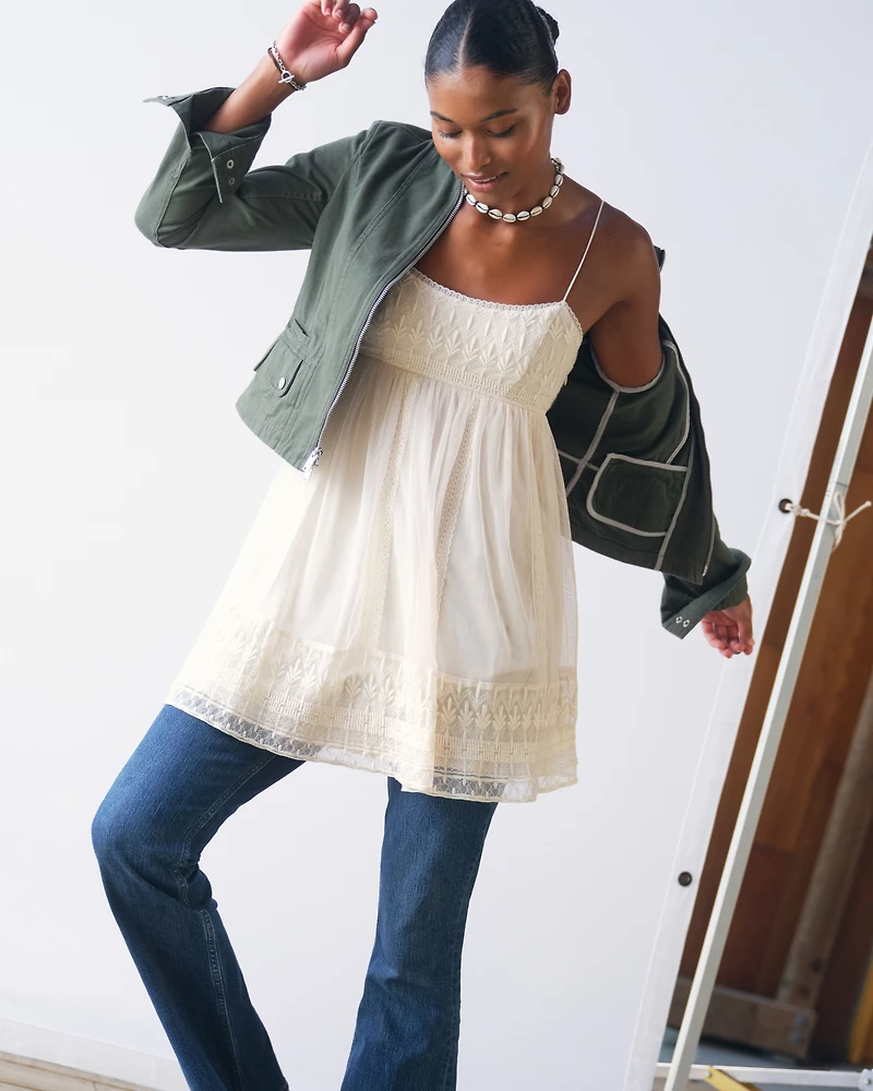 Embroidered Babydoll Mini Dress