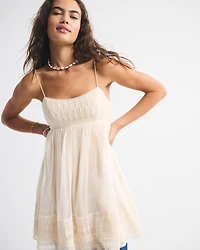 Embroidered Babydoll Mini Dress