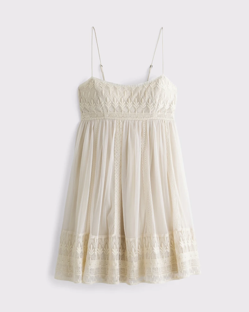 Embroidered Babydoll Mini Dress