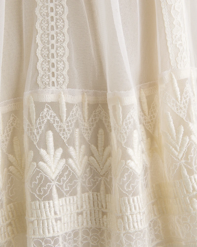 Embroidered Babydoll Mini Dress