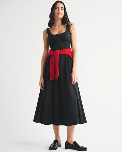 Bra-Free Scoopneck Dipped-Waist Midi Dress