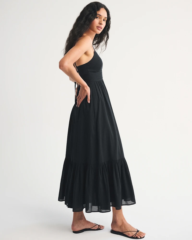 Bra-Free Tie-Back Flowy V-Neck Maxi Dress