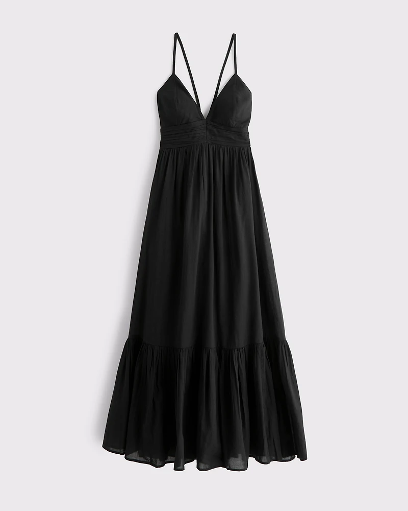 Bra-Free Tie-Back Flowy V-Neck Maxi Dress