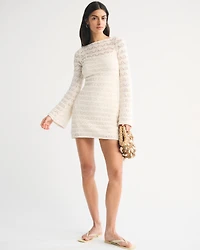 Long-Sleeve Crochet-Style Mini Dress