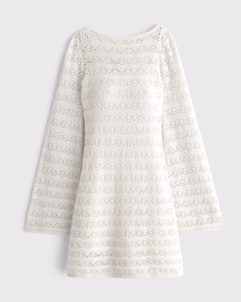 Long-Sleeve Crochet-Style Mini Dress