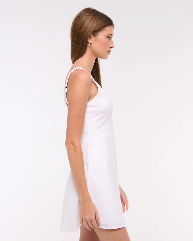 halter bow front a line mini dress Bow-Detail Pleated A-Line Mini Dress in Black - 6