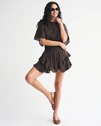 Short-Sleeve Easy Waist Ruffle Skort