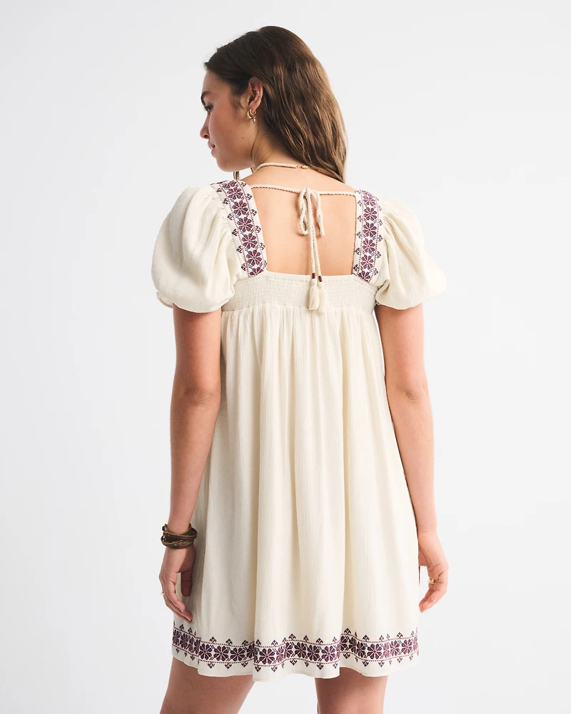 Puff Sleeve Babydoll Mini Dress