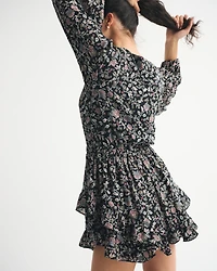 Long-Sleeve Easy Waist Ruffle Mini Dress