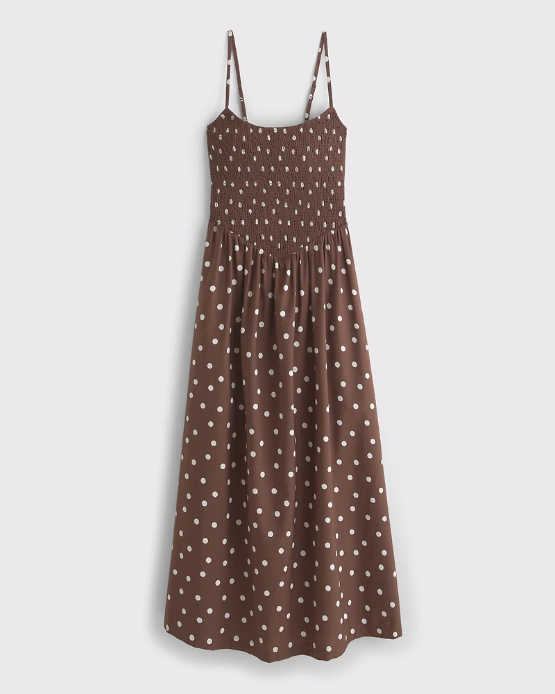 Dipped-Waist Smocked Midi Dress