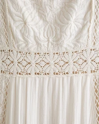 Puff Sleeve Lace-Pieced Maxi Dress