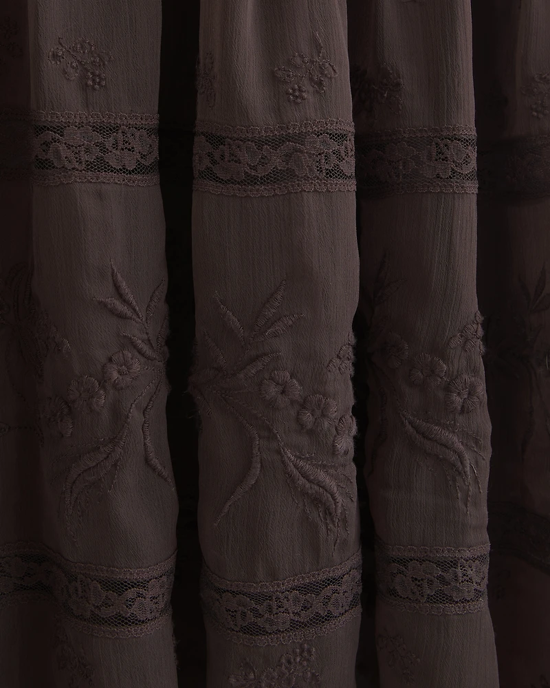 V-Neck Embroidered Tiered Maxi Dress