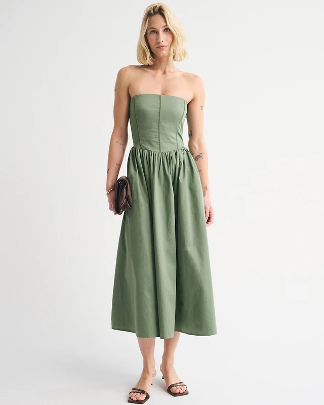 knee length dresses for ladies Women's Phenomenal Fashion Drop Waist Floral Midi Dress in Apricot