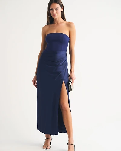 Bra-Free Strapless Draped Maxi Dress