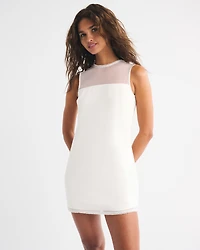 Faux Pearl High-Neck Mini Dress