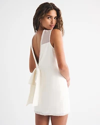 Faux Pearl High-Neck Mini Dress